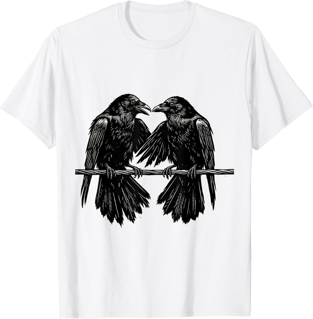 Men's Crow vs Crow Face-Off on a Wire Graphic T-Shirt - White