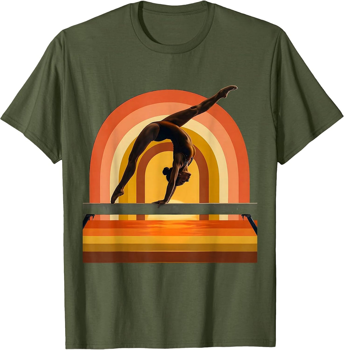 My Girlfriend Beats Me Gymnastics Beam Flip T-Shirt - Olive Green