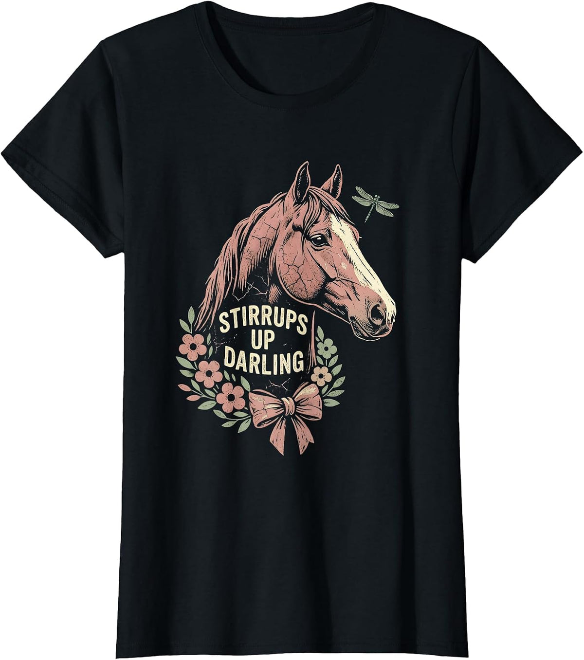 Stirrups Up Darling Horse Riding Design T-Shirt - Black
