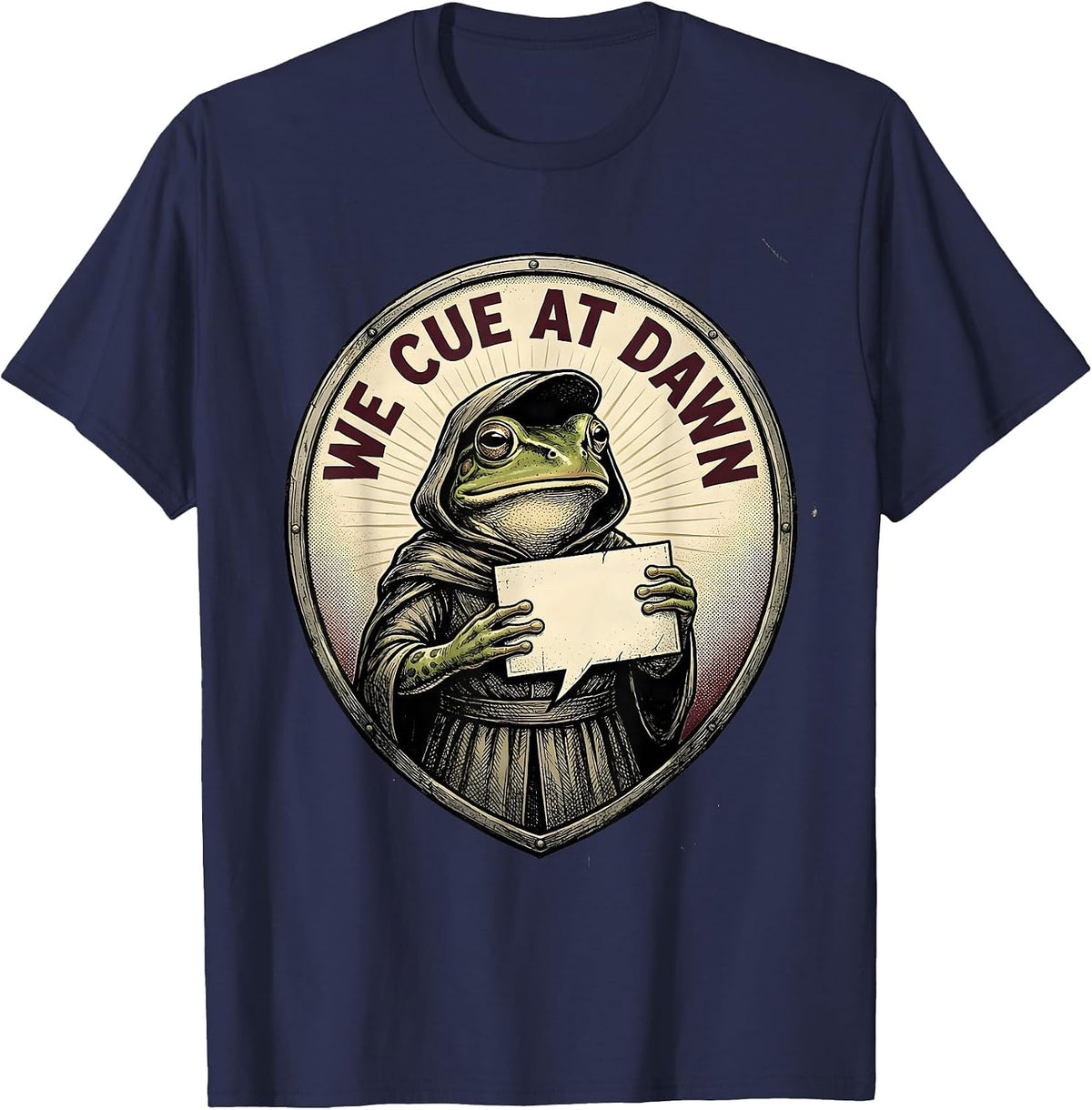 We Cue At Dawn Vintage Frog Teacher Profession Humor T-Shirt - Navy Blue