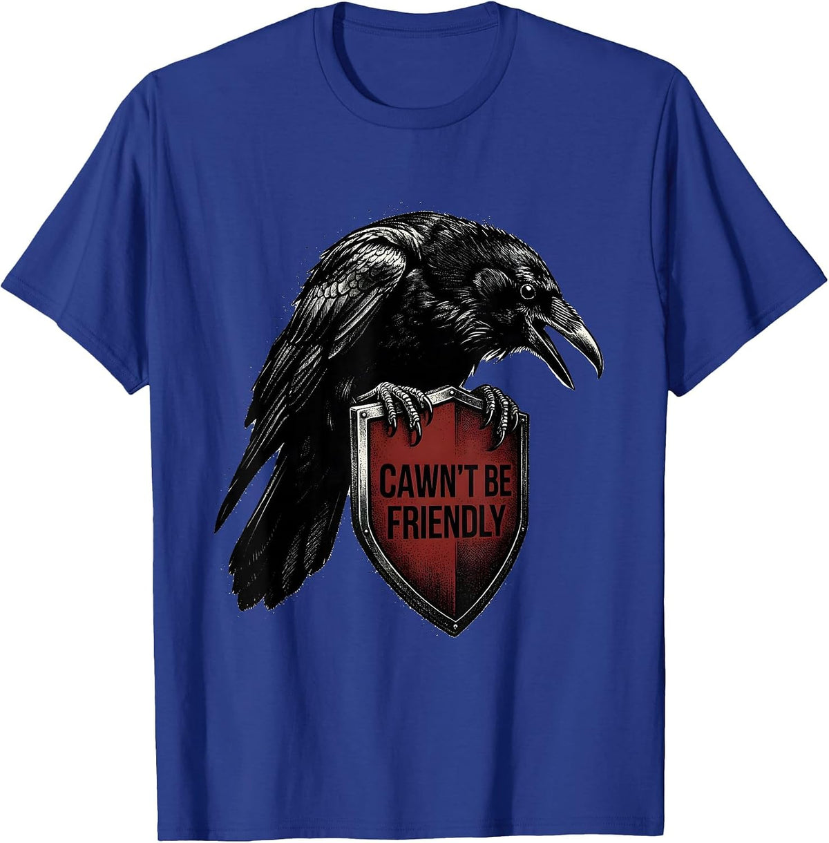 Men's Cawn't Be Friendly Blackwork Dotwork Crow Gothic Humor T-Shirt - Royal Blue