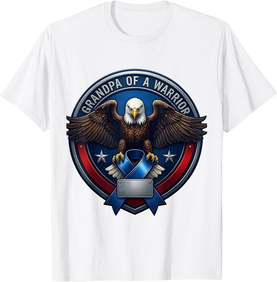 Men's Grandpa Of A Warrior Patriotic Diabetes Awareness Blue T-Shirt - White