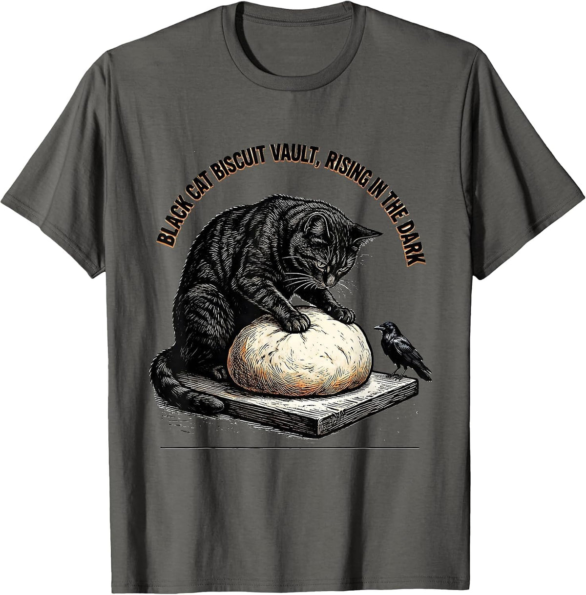 Black Cat Biscuit Vault Rising In The Dark Cat Lover T-Shirt - Asphalt Grey