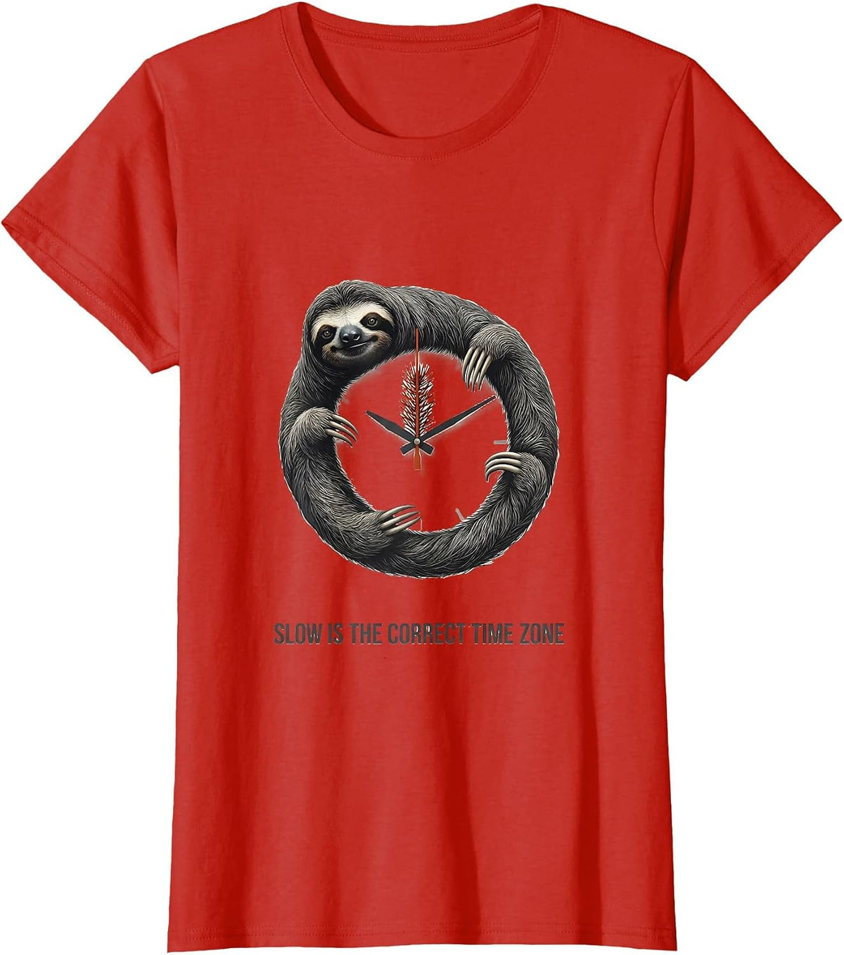 Women's Slow Is The Correct Time Zone Funny Sloth Lover Christmas T-Shirt - Red