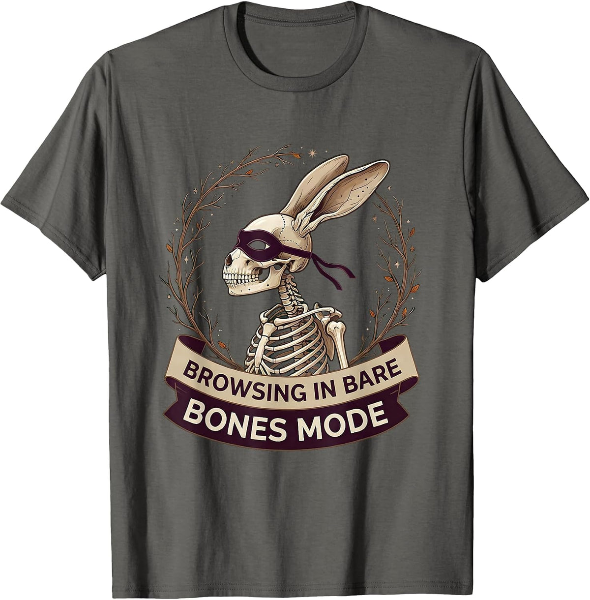 Browsing In Bare Bones Mode Halloween Skeleton T-Shirt - Asphalt Grey