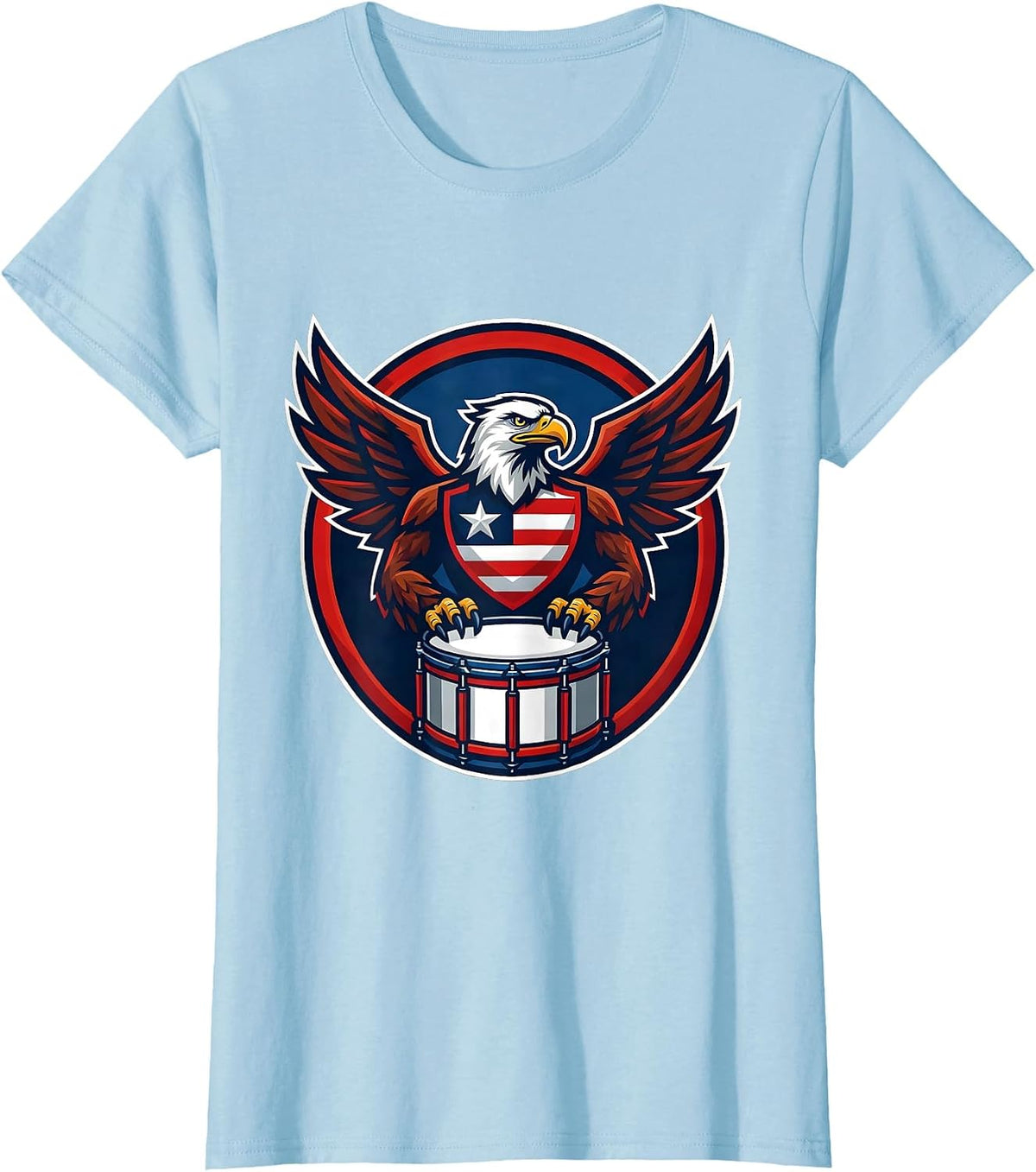 Patriotic Drumline Snare Drum Eagle Crest Design T-Shirt - Baby Blue