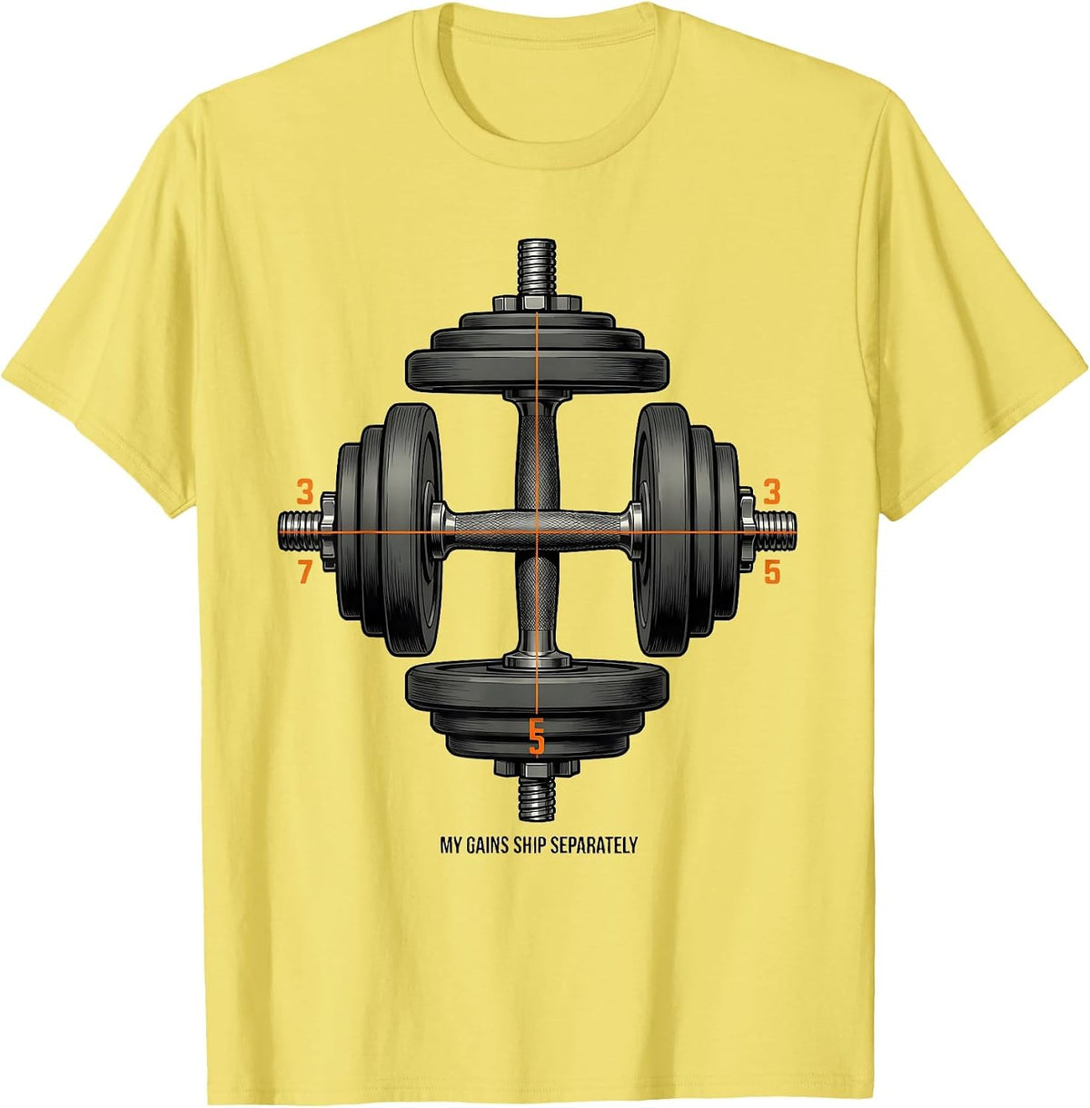 Men's My Gains Ship Separately Funny Gym Weightlifting Workout T-Shirt - Lemon Yellow