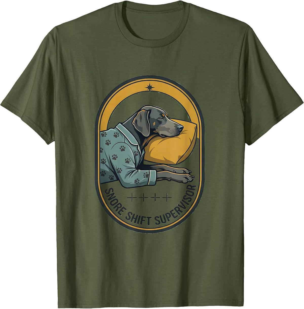Men's Snore Shift Supervisor Funny Sleepy Weimaraner Pajama Men T-Shirt - Olive Green