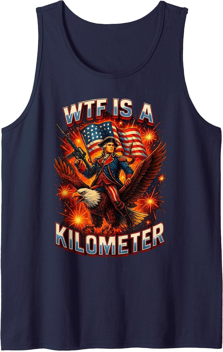 WTF is A Kilometer George Washington 4th of July Eagle Tank Top - Navy Blue