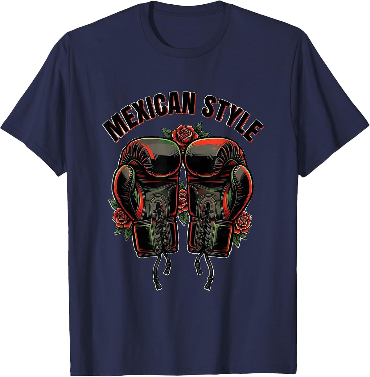 Men's Mexican Style Tattoo Boxing Gloves Cultural Pride Vintage T-Shirt - Navy Blue