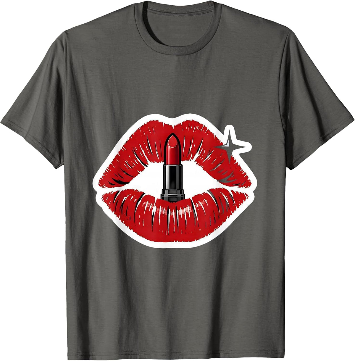 Bitten Lipstick Kiss Sexy Flirty Party Novelty T-Shirt - Asphalt Grey