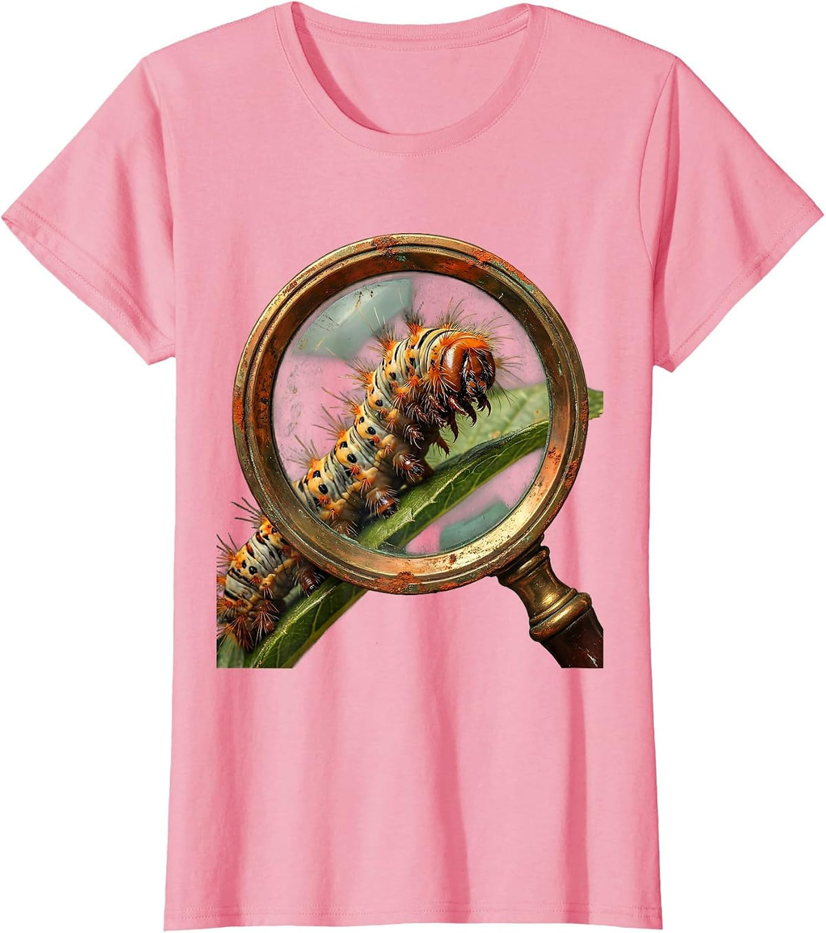 Women's First Grade Teacher Magnifying Glass Caterpillar T-Shirt - Pink