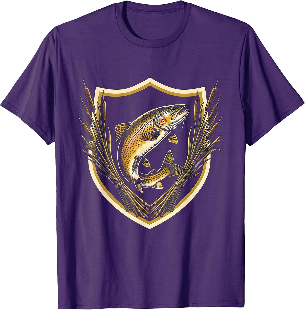 Trout Swimming Through Sunlit Underwater Reeds T-Shirt - Purple