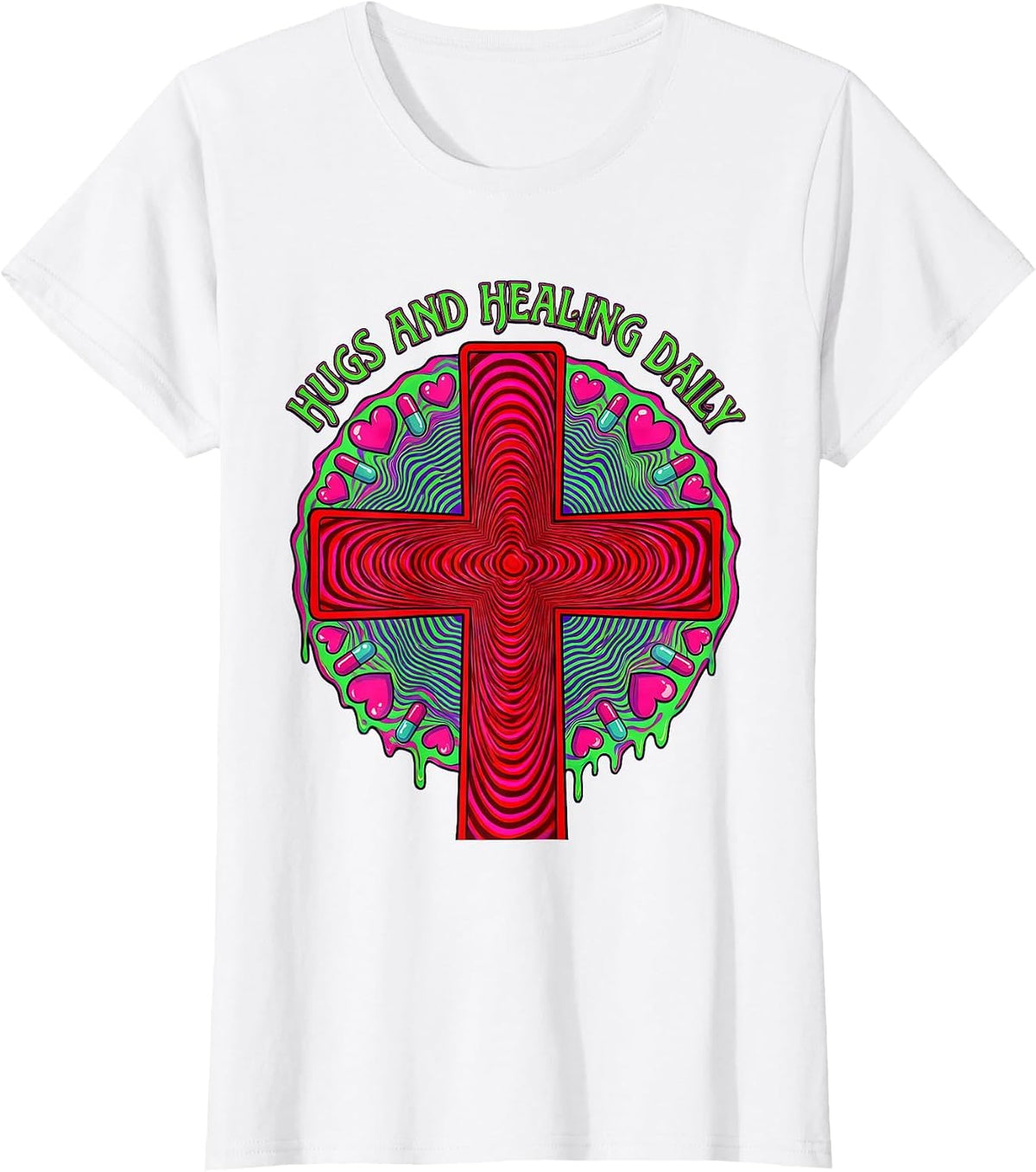 Hugs and Healing Daily School Nurse Design T-Shirt - White