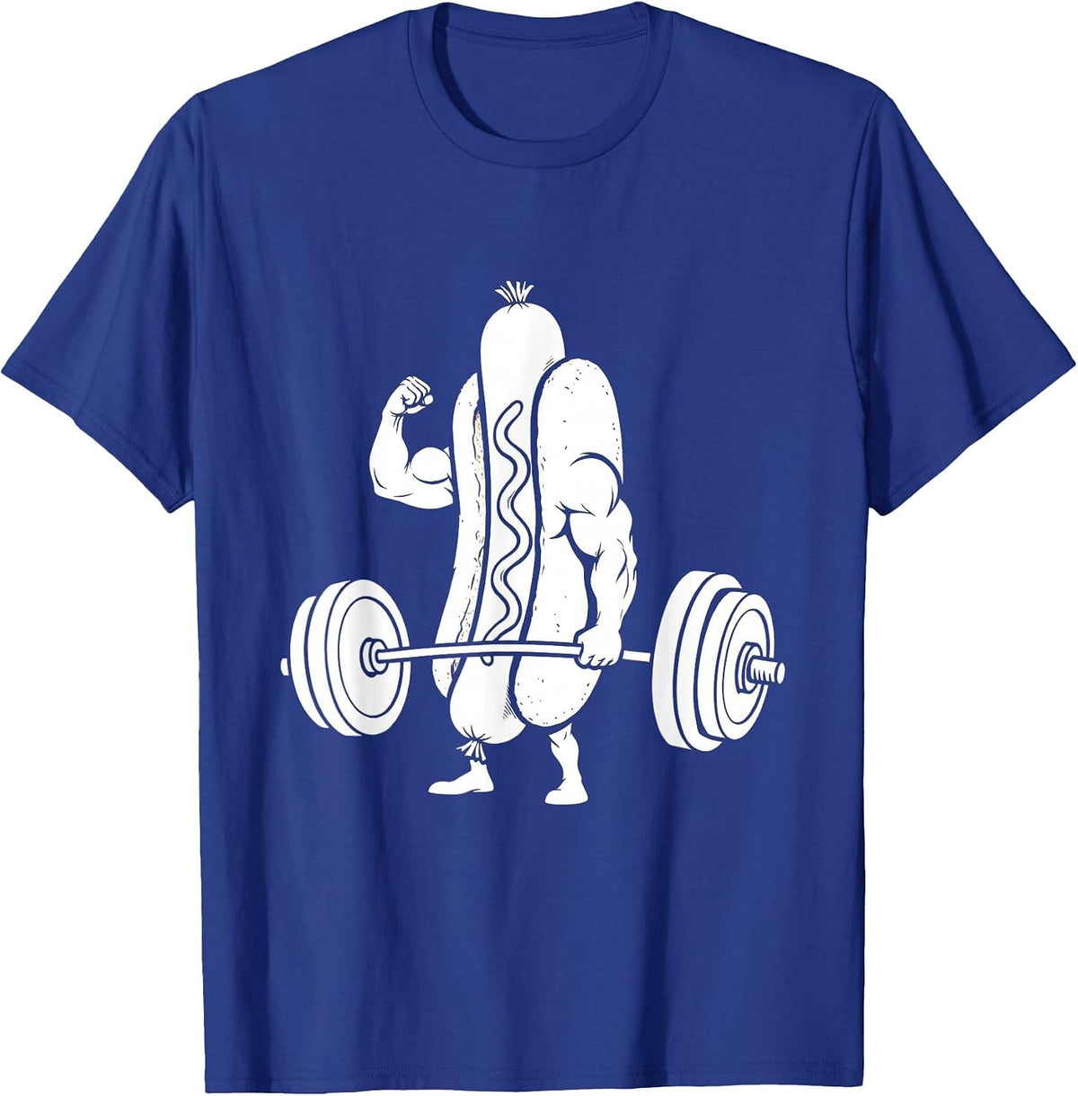 Funny Hot Dog Bicep Curl Weightlifting Graphic T-Shirt - Royal Blue