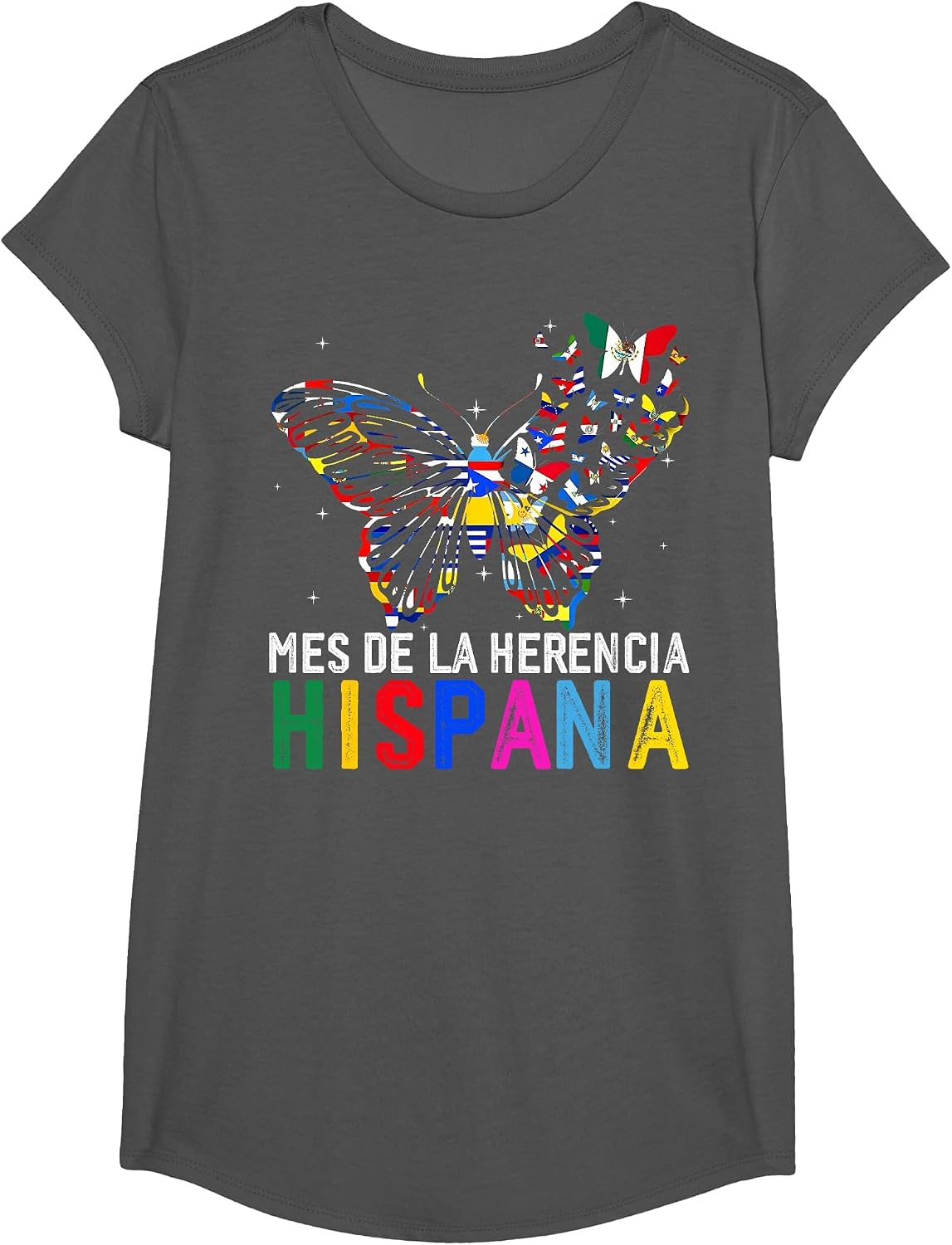 Mes De La Herencia Hispana Butterfly Hispanic Heritage Month T-Shirt - Girls Asphalt Grey