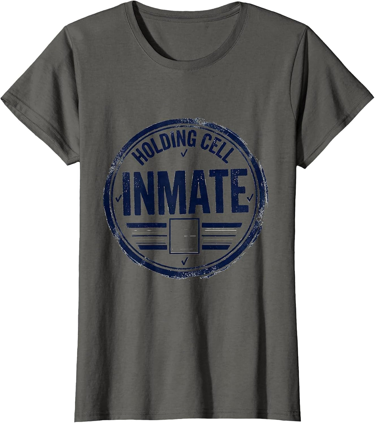 Women's Holding Cell Inmate Rubber Stamp Funny Prisoner Costume T-Shirt - Asphalt Grey