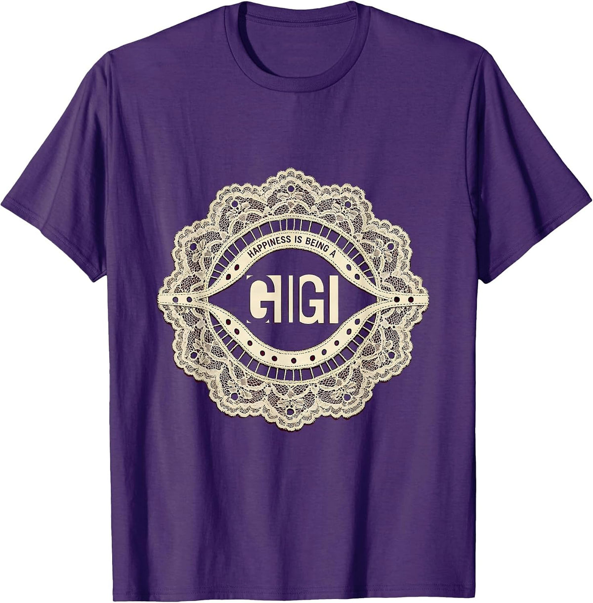 Happiness Is Being A Gigi Grandma Mother's Day Lace Cutwork T-Shirt - Purple