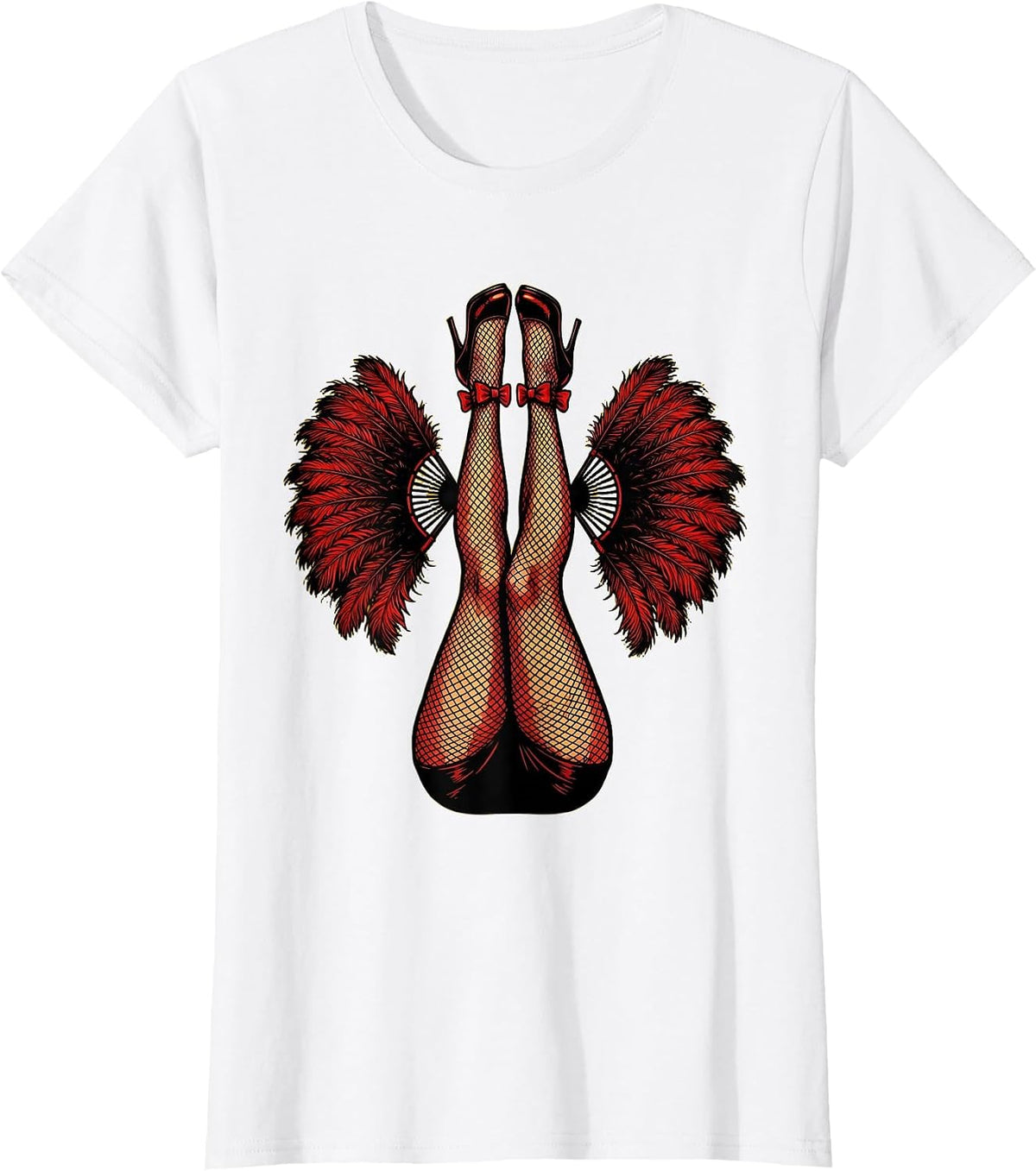Showgirl Fishnet Legs Kicking High Graphic T-Shirt - White