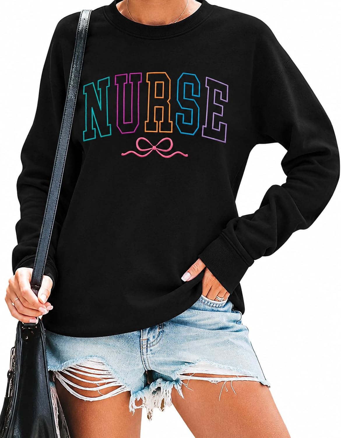 Embroidered Nurse Sweatshirt For Women Nurse Gifts Fall - Black