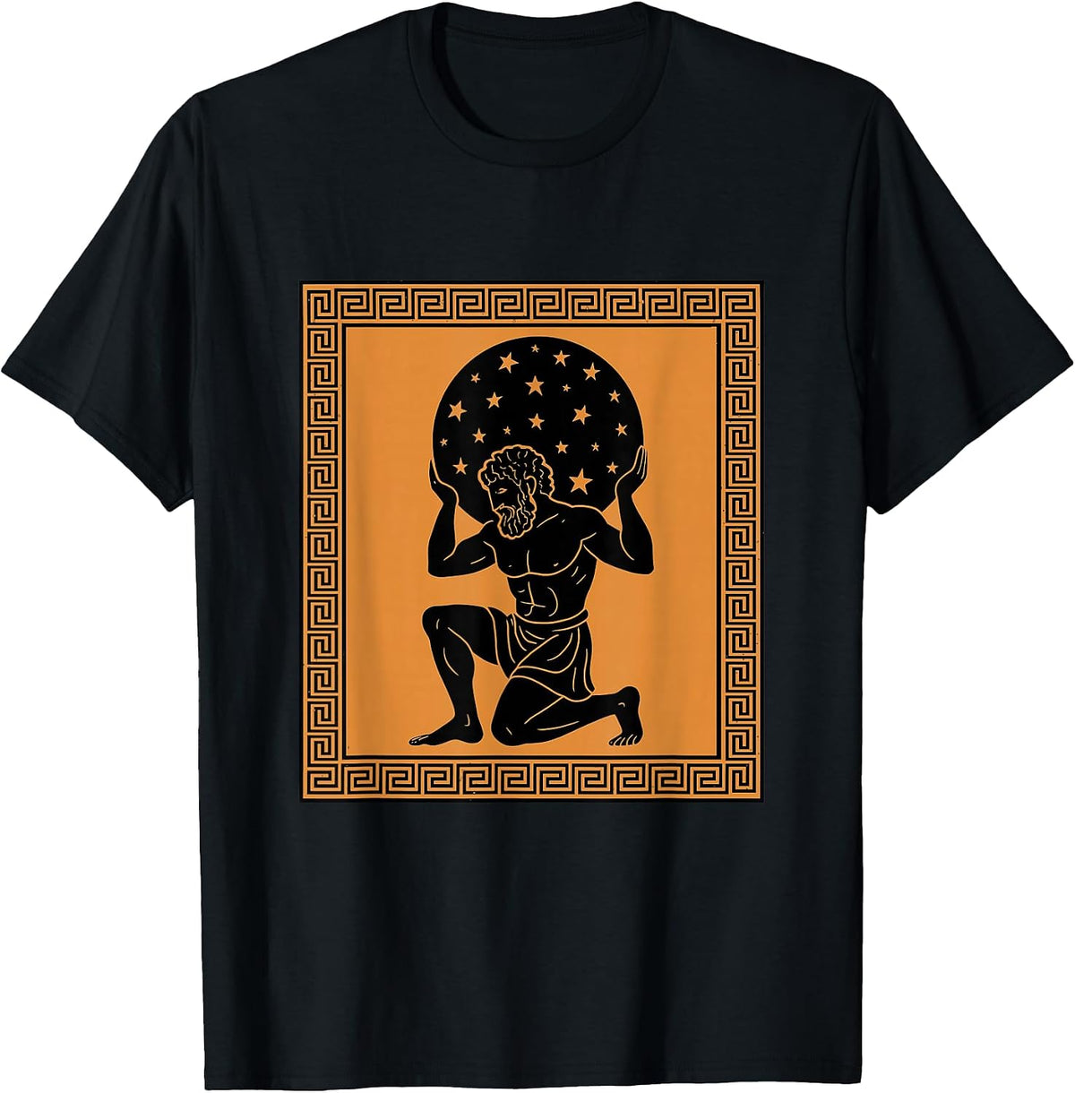 Atlas Titan with Celestial Globe Greek Mythology Art History T-Shirt, Men, Black, Small - As Pictured