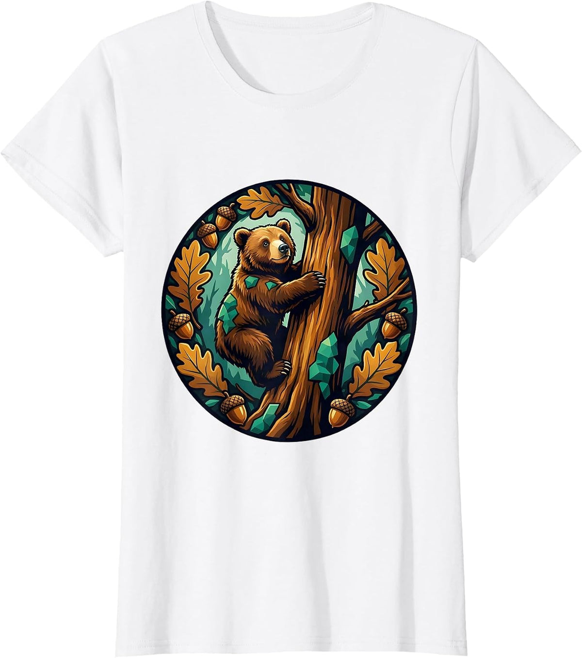 North Carolina Black Bear Cub Climbing Oak Tree T-Shirt - White