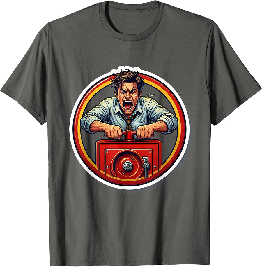 Fed-Up Worker Pulling Fire Alarm Graphic T-Shirt - Asphalt Grey