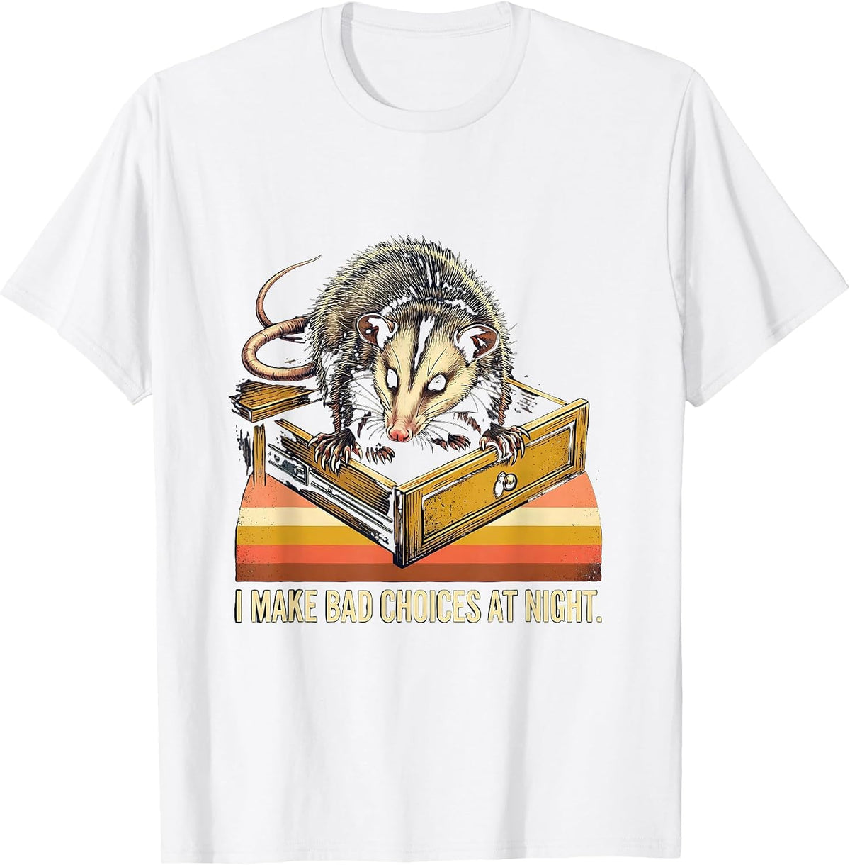 Men's I Make Bad Choices At Night Funny Opossum Vintage Animal T-Shirt - White