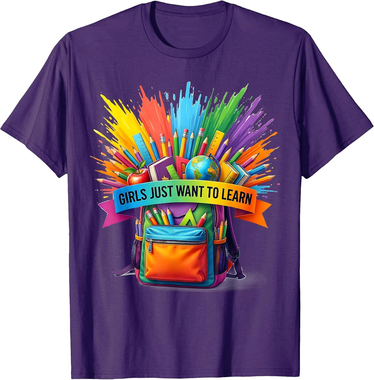 Girls Just Want To Learn Third Grade Design T-Shirt - Purple