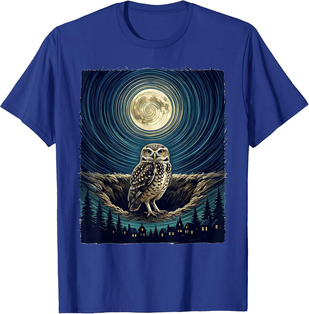 Men's Burrowing Owl Van Gogh Starry Night Art Lover T-Shirt - Royal Blue