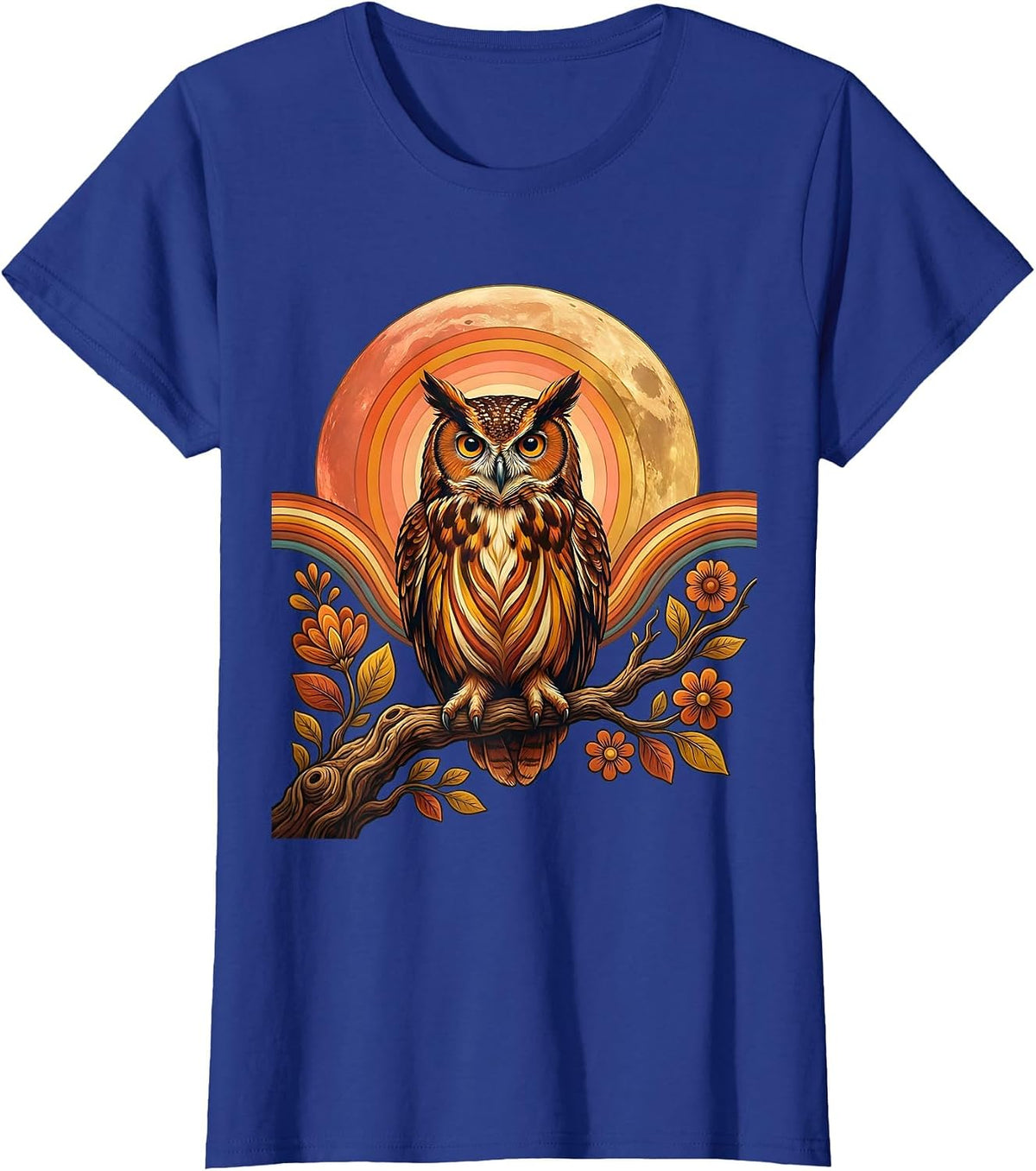 Women's Mexico Owl Moon Night Perched Branch Design T-Shirt - Royal Blue