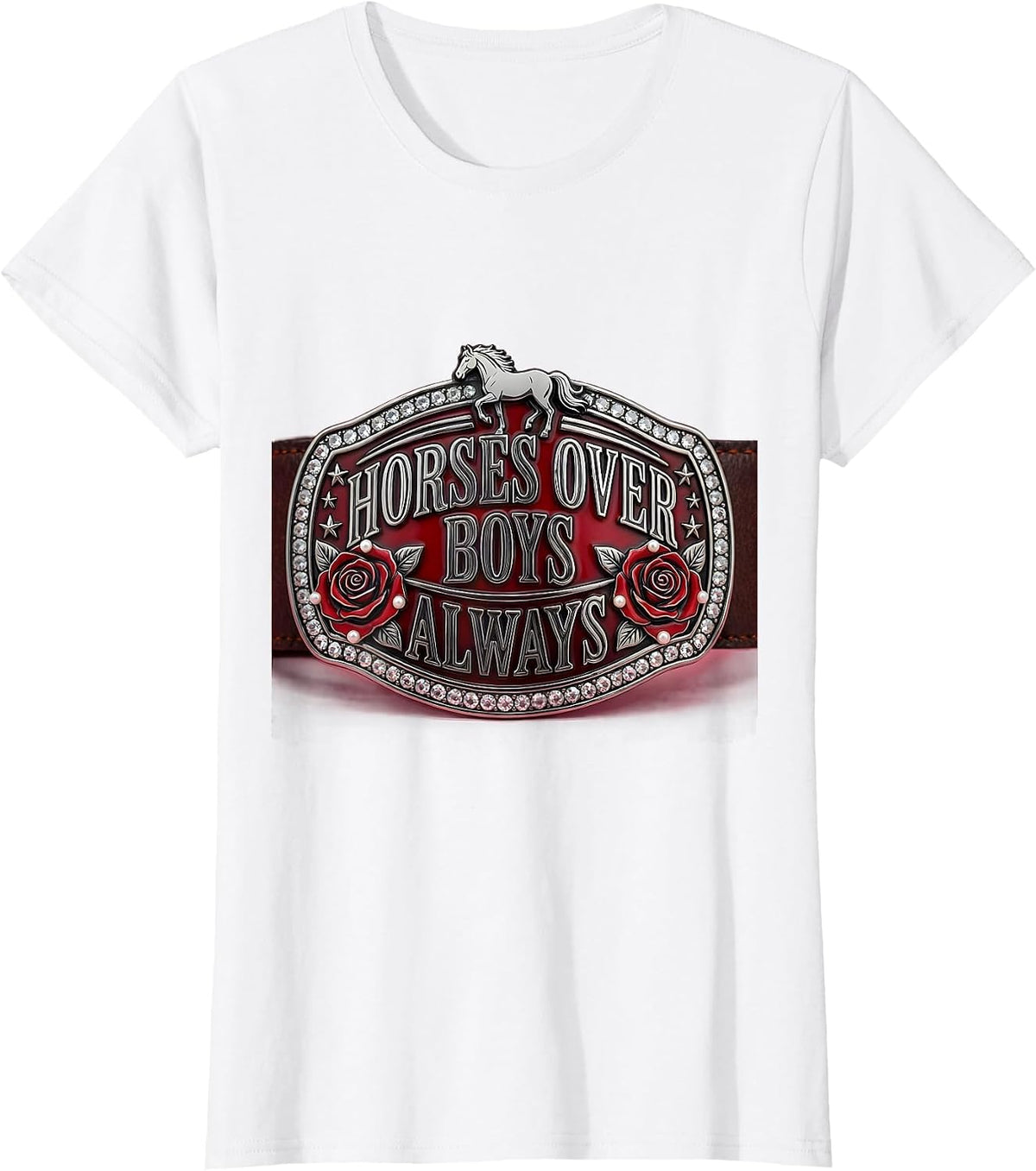 Horses Over Boys Always Western Design T-Shirt - White