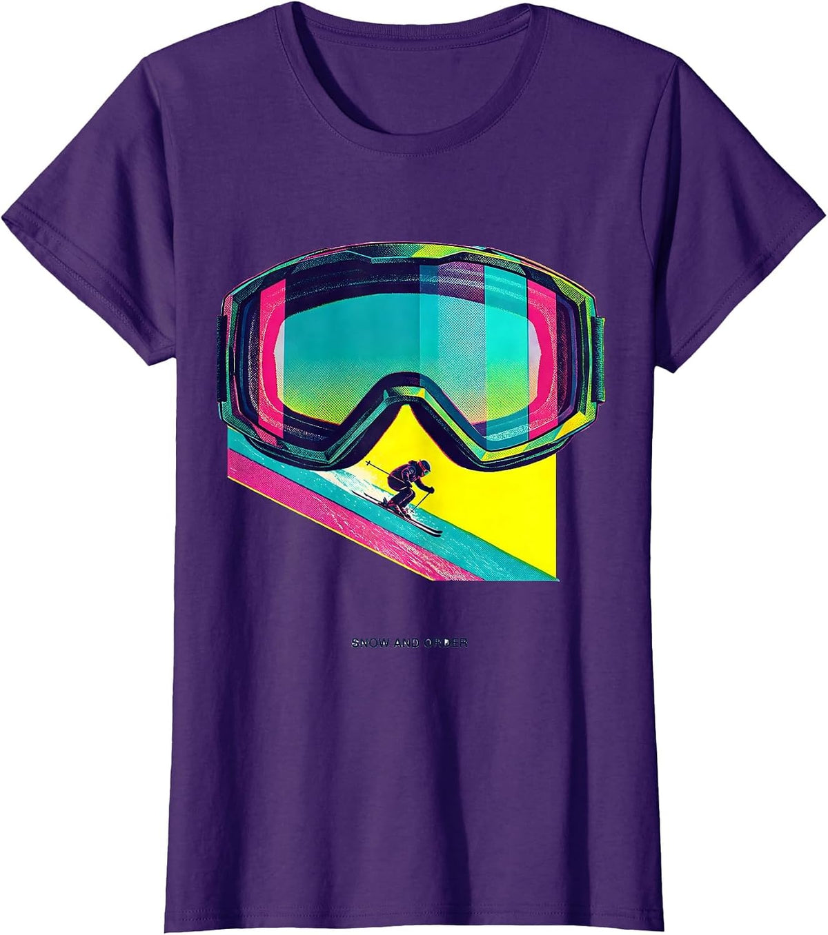 Women's Snow And Order Risograph Skiing Rider Humor Gift T-Shirt - Purple
