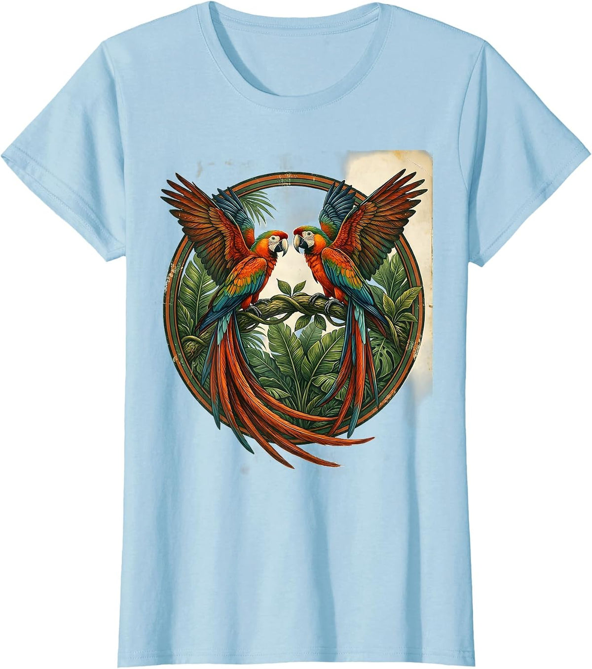 Women's Brasil Macaw Pair Facing on Vine Graphic T-Shirt - Baby Blue