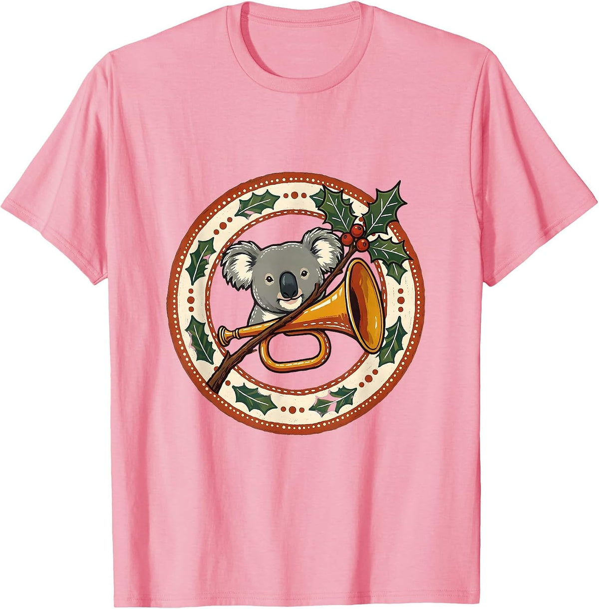 Men's Koala Christmas Folk Art Badge Cute Aussie Animal Lover T-Shirt - Pink