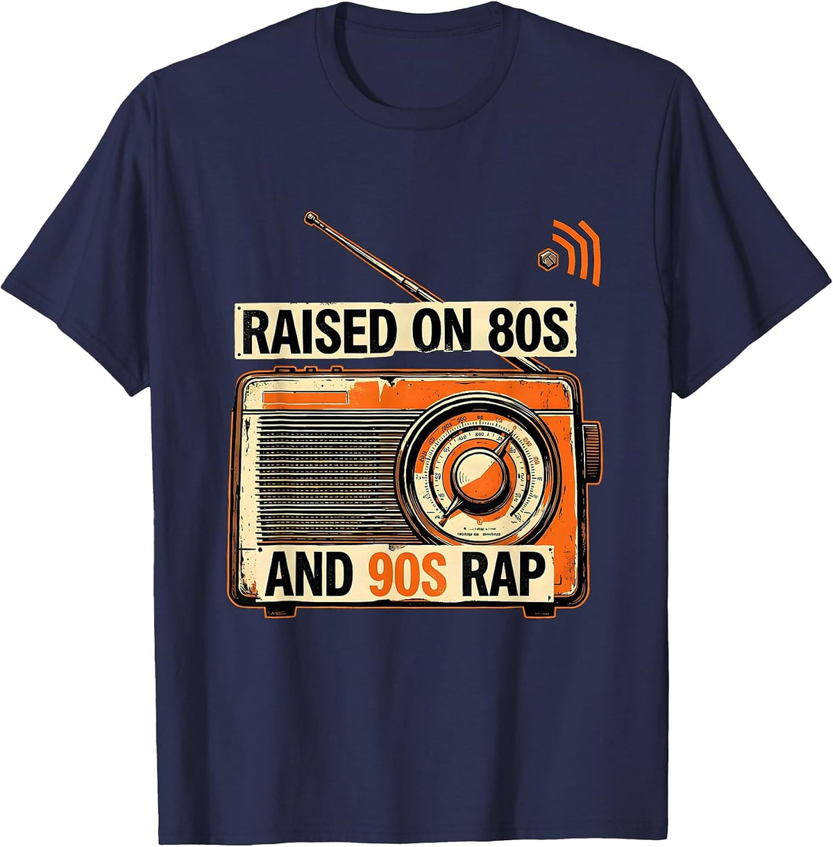 Raised On 80s And 90s Rap Vintage Stencil Hip Hop Lyric T-Shirt - Navy Blue
