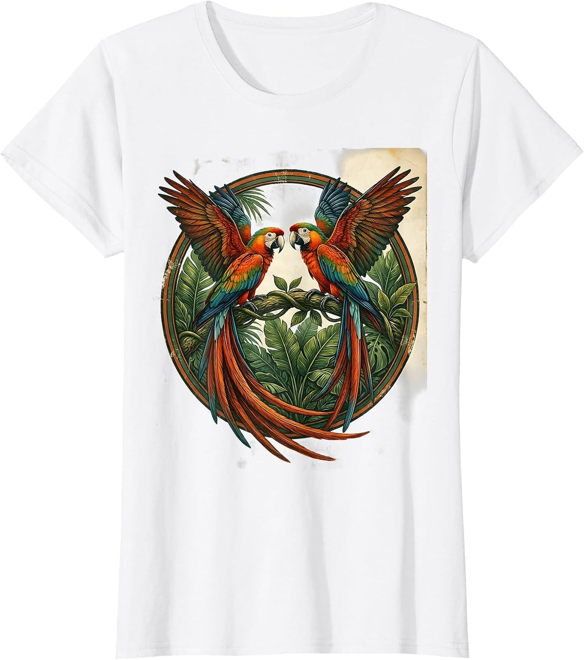 Women's Brasil Macaw Pair Facing on Vine Graphic T-Shirt - White