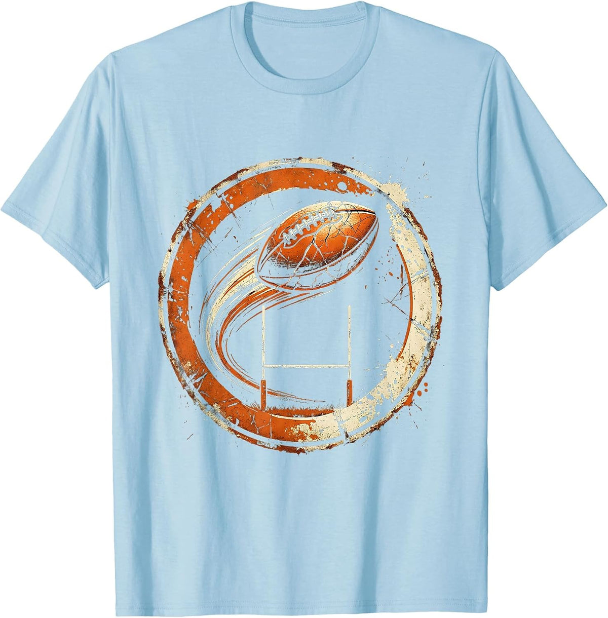Men's Rugby Ball Over Goalposts Graphic Tee T-Shirt - Baby Blue