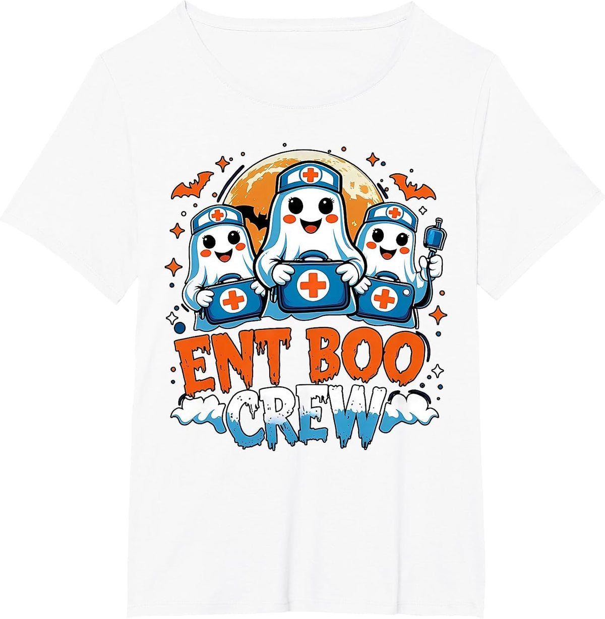 Spooky ENT Boo Crew Nurse Halloween Ghost Otolaryngology T-Shirt - White