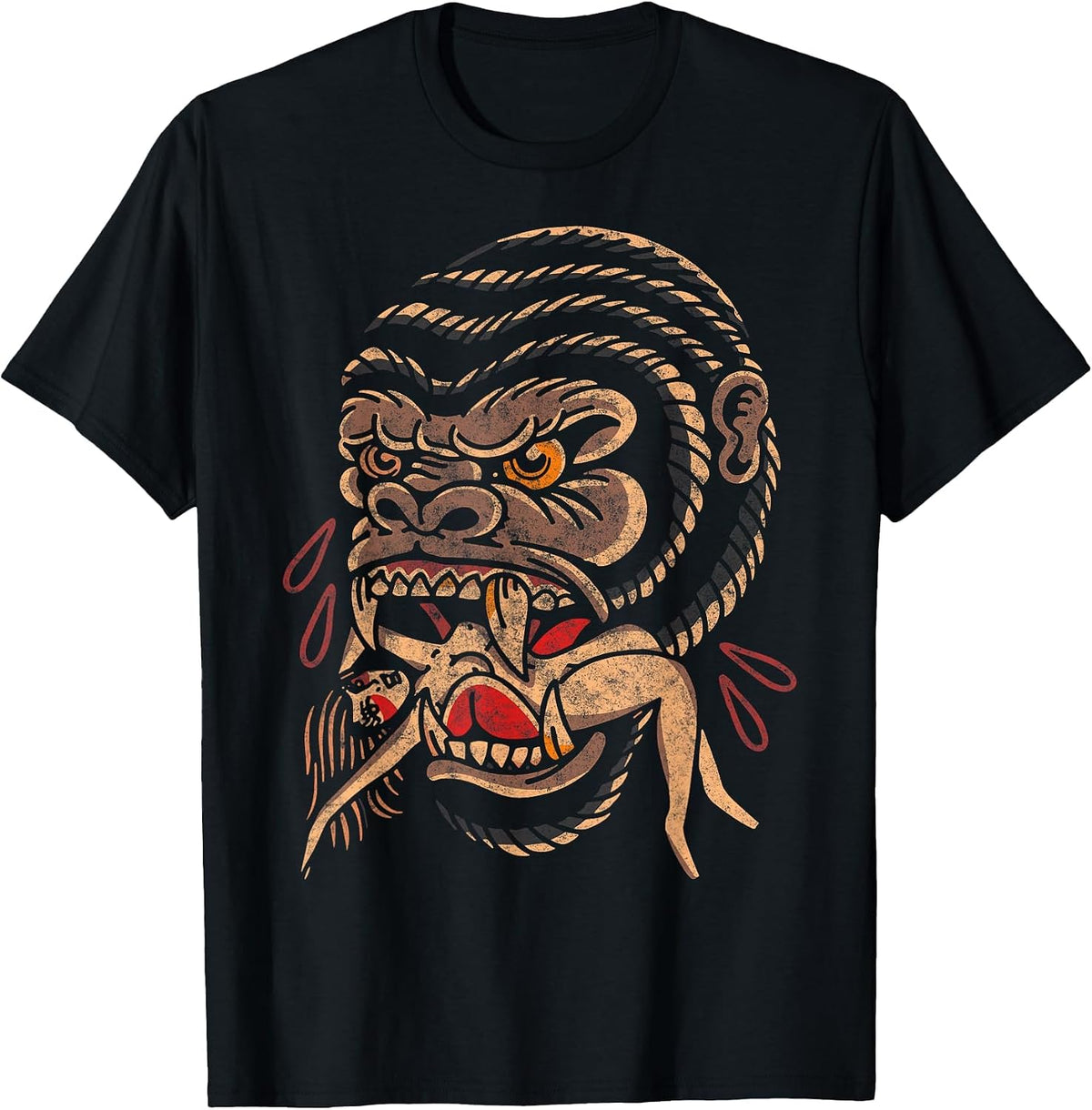 Gorilla American Traditional Old School Tattoo Ink Artist T-Shirt - Black