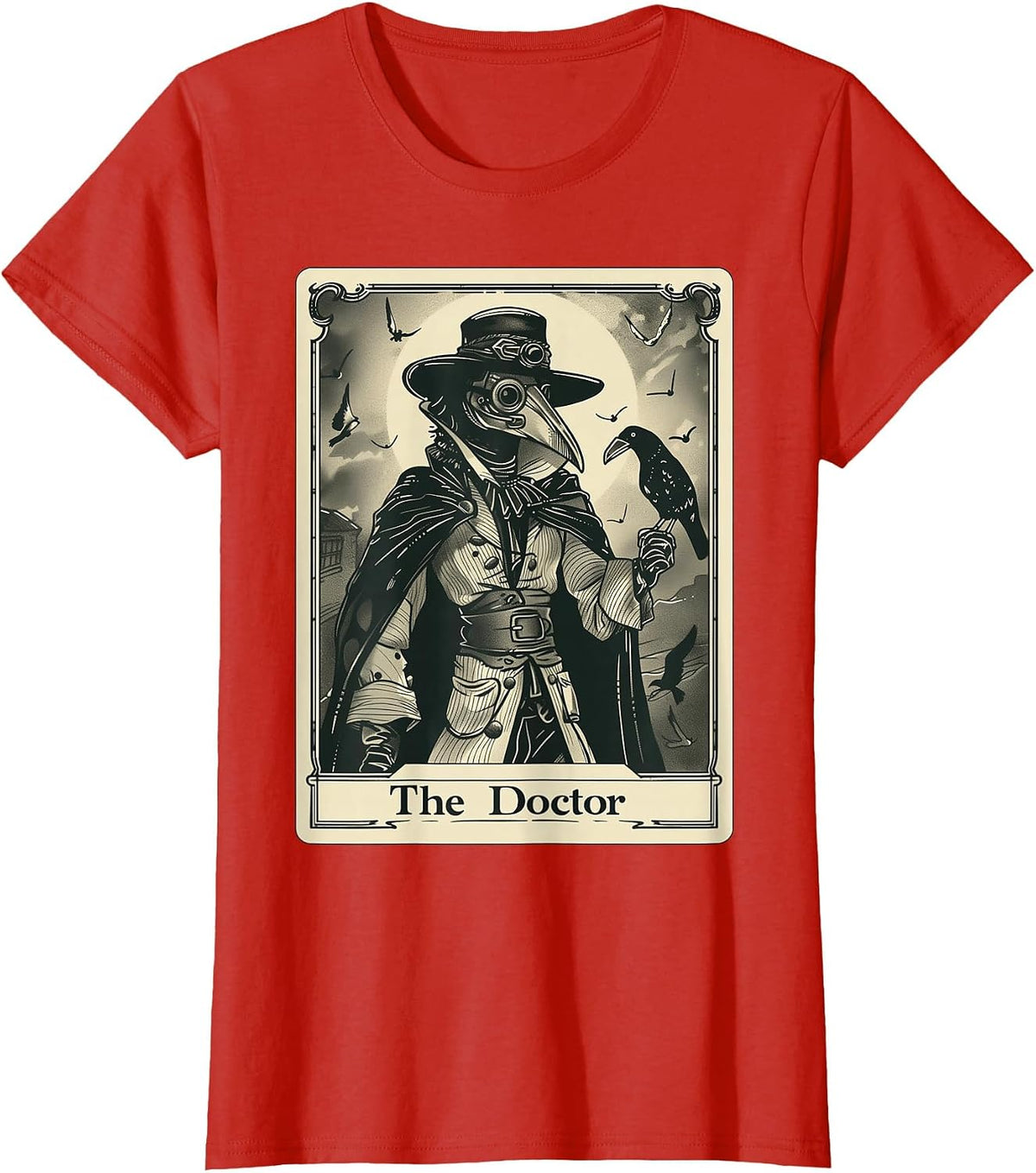 Plague Doctor Tarot Card Gothic T-Shirt - Red