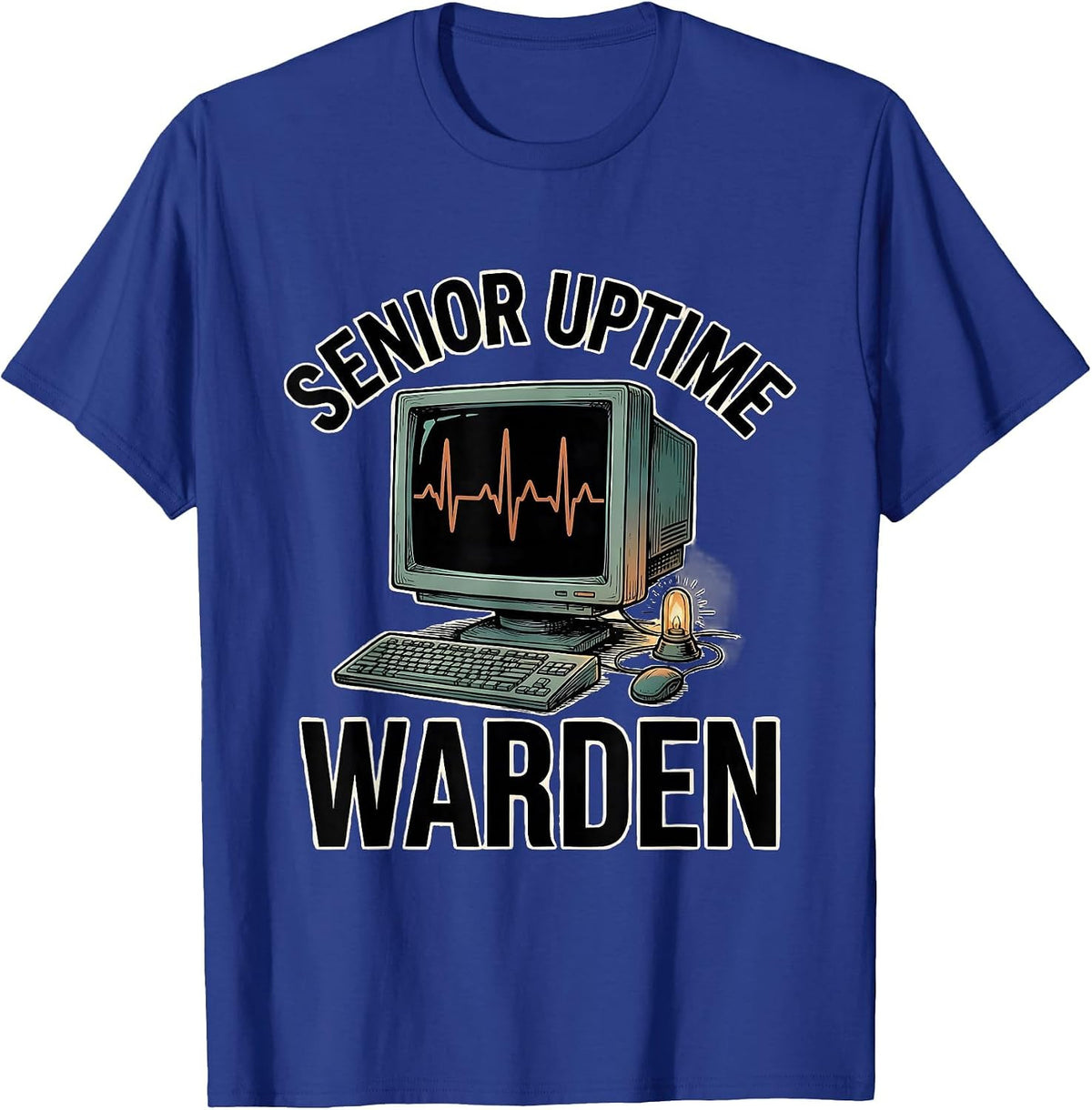 Men's Senior Uptime Warden Funny IT Tech Support Workplace Humor T-Shirt - Royal Blue