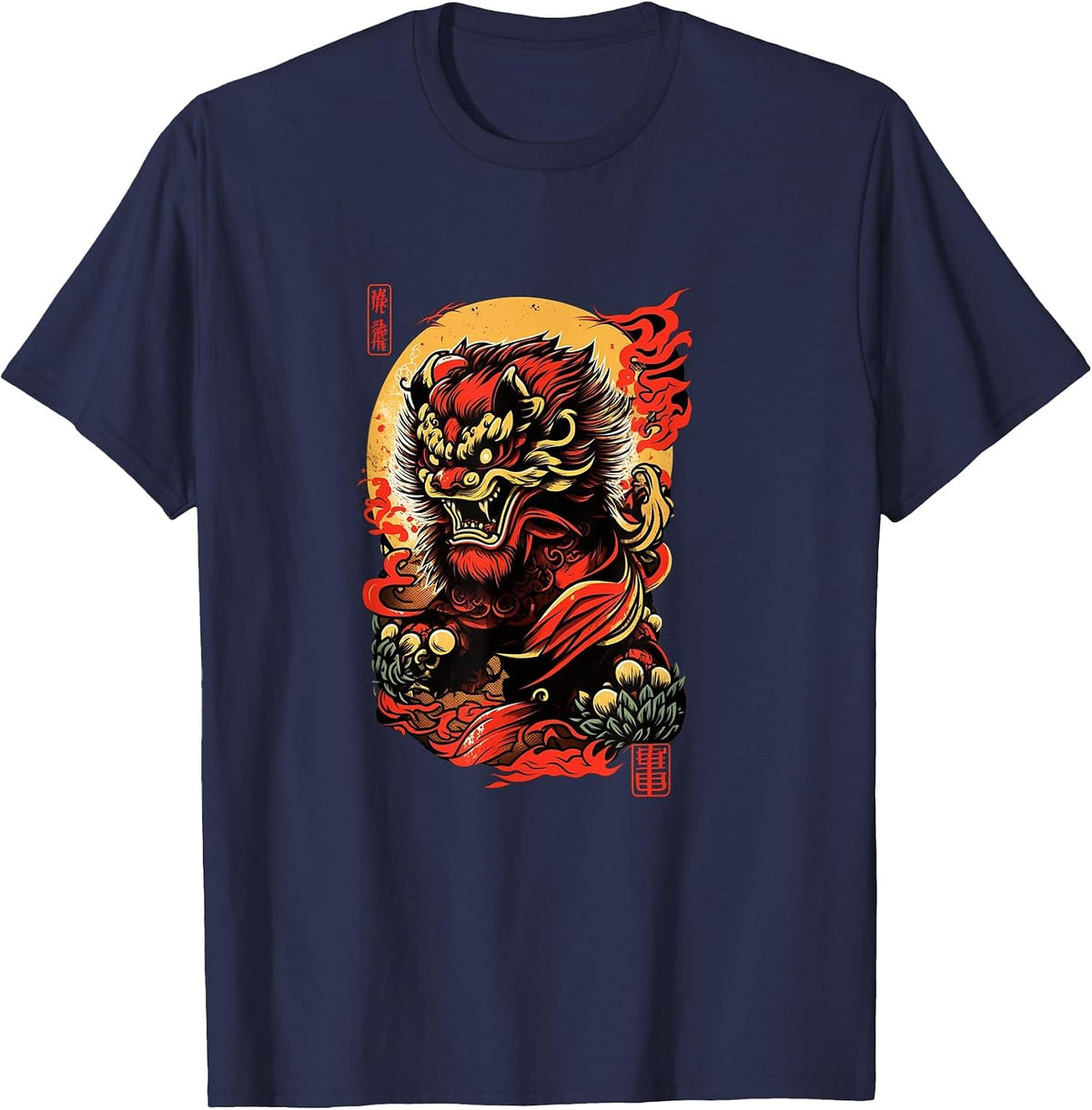 Mad Lion Dance Chinese Foo Dog T-Shirt - Navy Blue