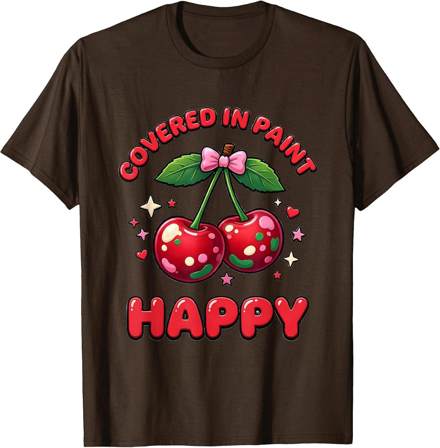 Men's Covered In Paint Happy Art Teacher Design T-Shirt - Brown