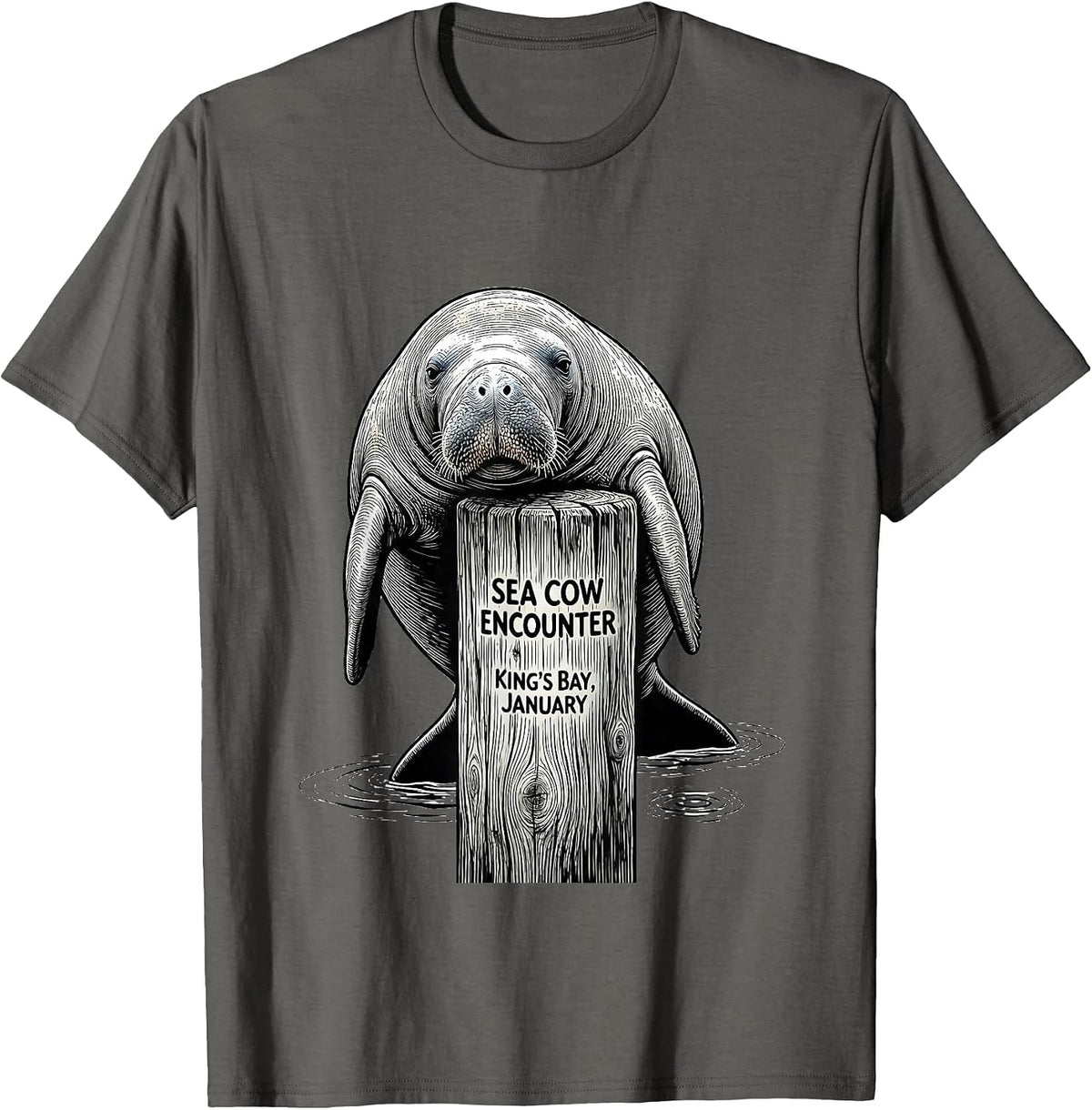 Men's Sea Cow Encounter, King's Bay, January Manatee Lover Crystal T-Shirt - Asphalt Grey