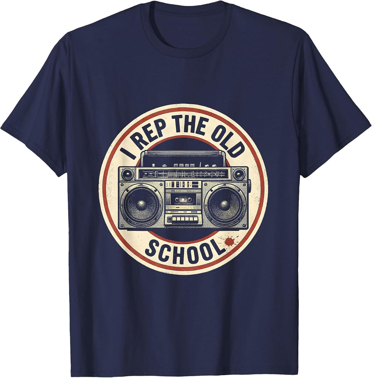 I Rep The Old School Vintage Boombox Hip Hop Rap Nostalgia T-Shirt - Navy Blue
