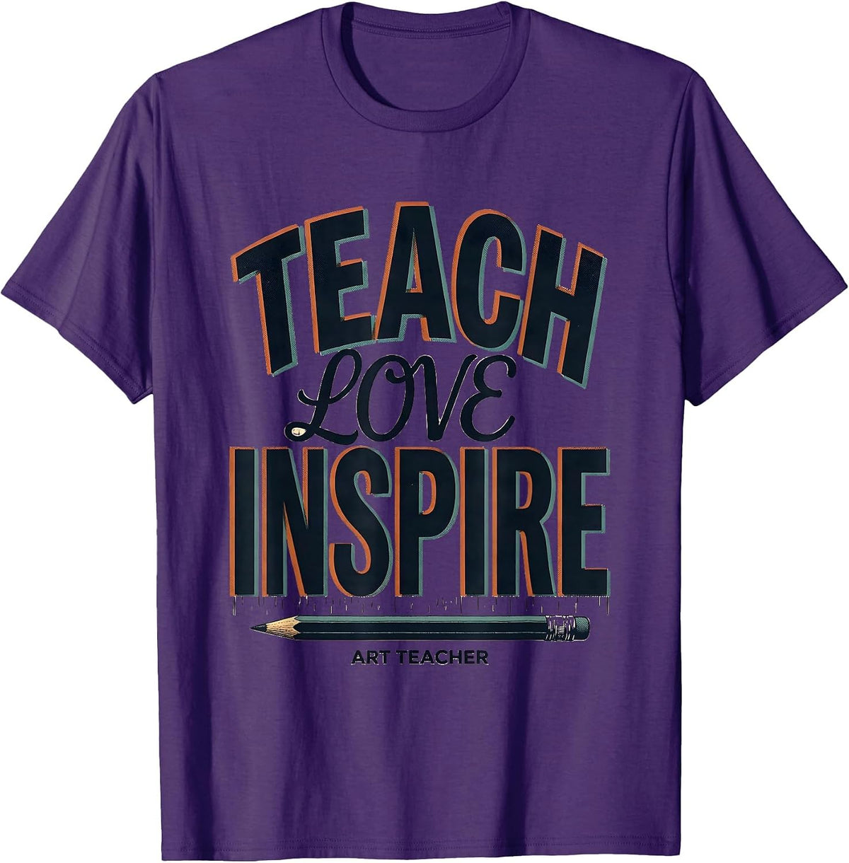 Men's Teach Love Inspire Art Teacher Screenprint Poster Back T-Shirt - Purple