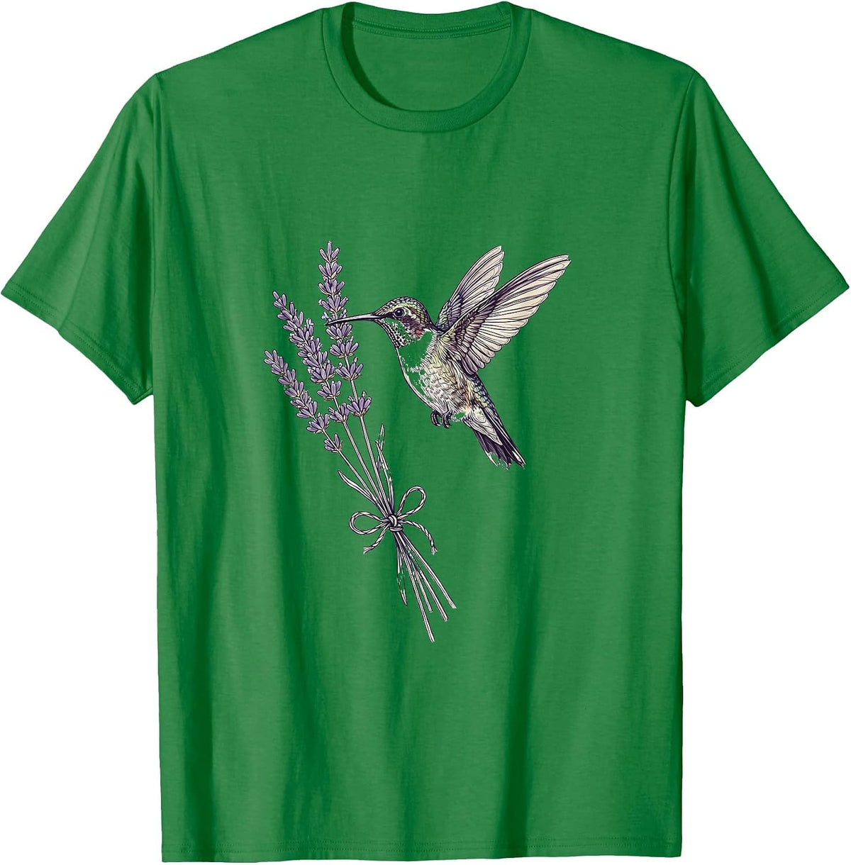 Men's Hummingbird Lavender Bouquet Floral Aesthetic T-Shirt - Kelly Green