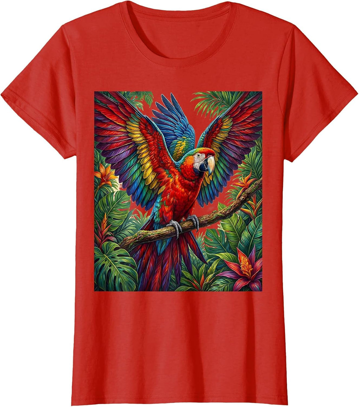 Mexican Macaw Parrot Tropical Canopy Design T-Shirt - Red