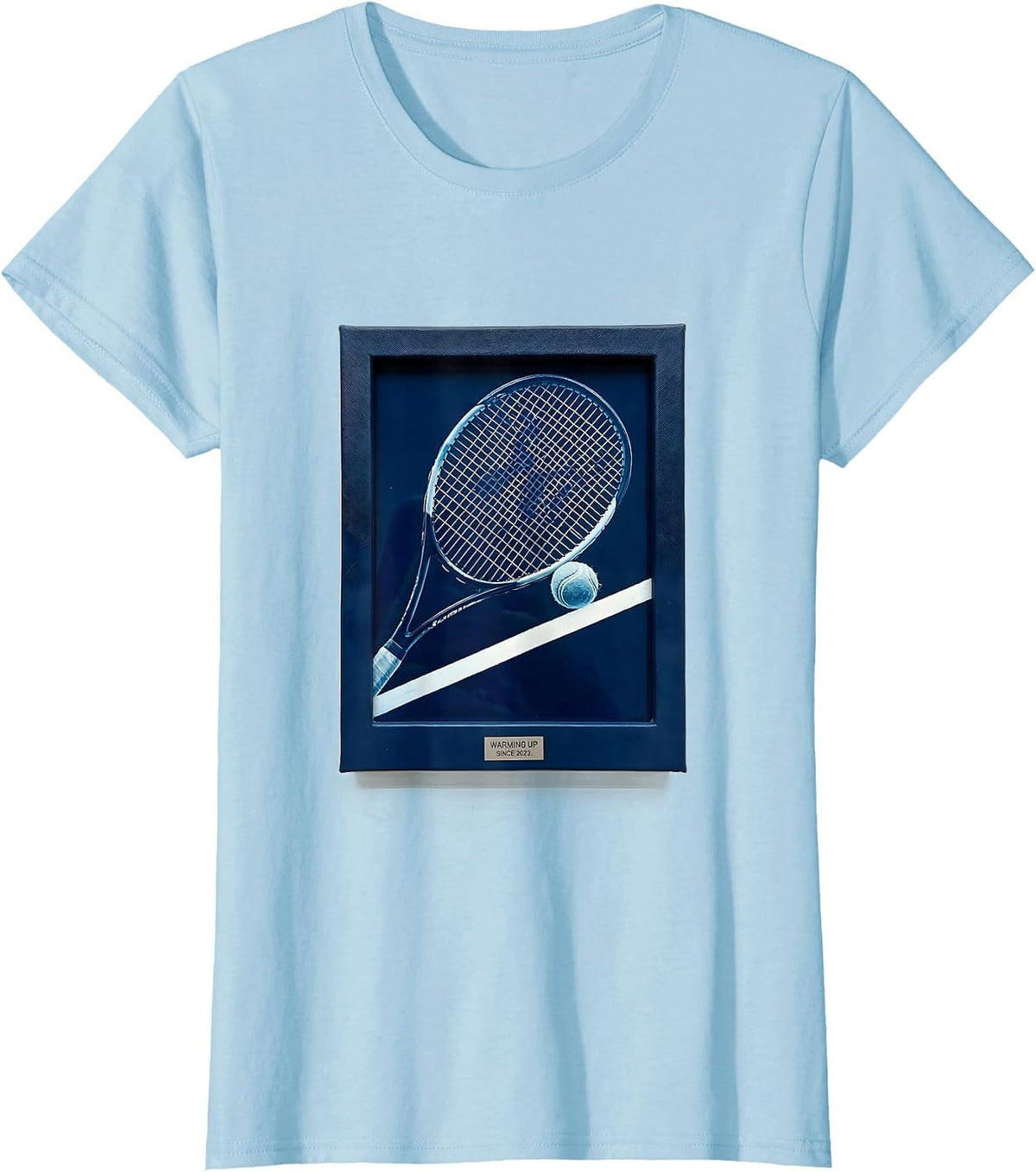 Warming Up Since 2023 Funny Tennis Player Racket Humor T-Shirt - Baby Blue